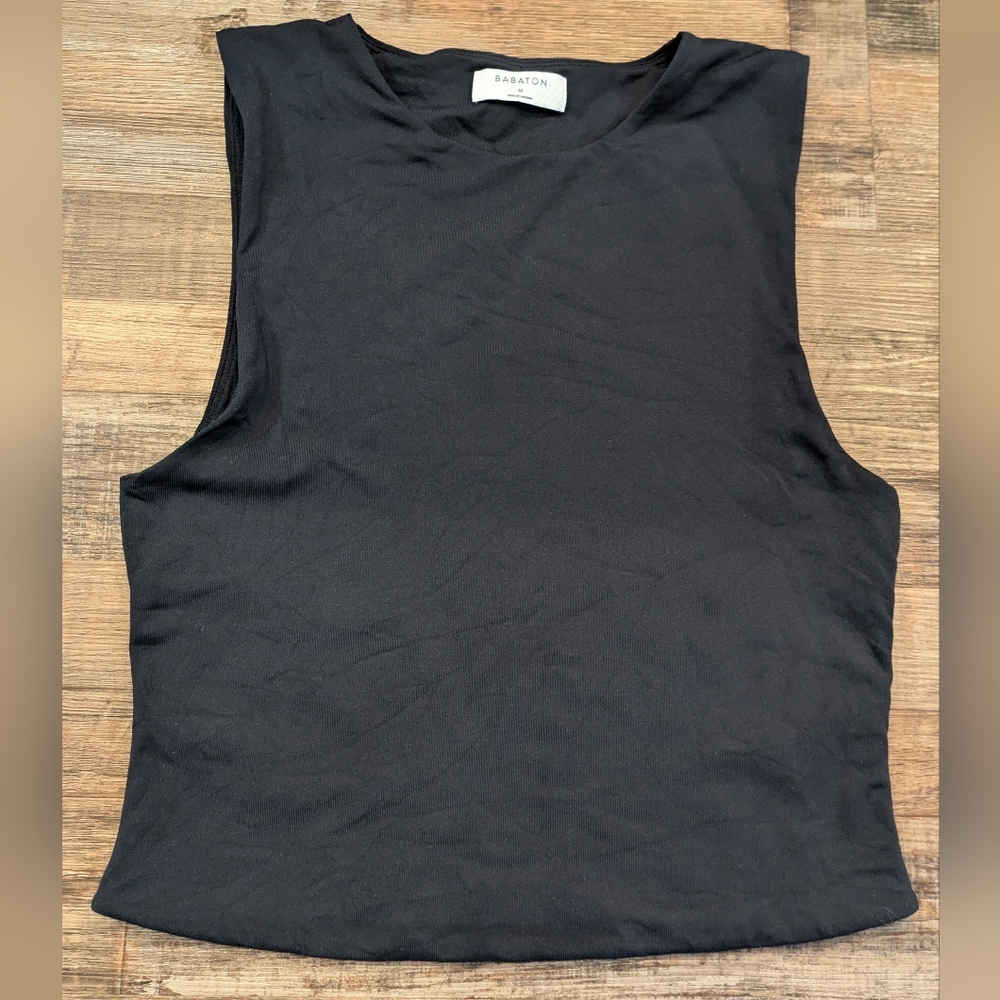 Aritzia Babaton Original Contour Tenor Crew Tank Black Sz Medium